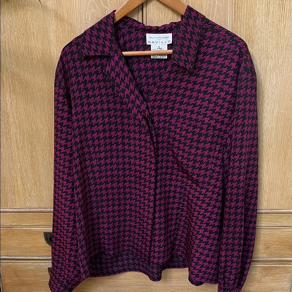 Black and Magenta Houndstooth Blouse Size 16 - Picture 1 of 7
